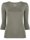 Majestic V-neck 3/4 Sleeve Top In Green