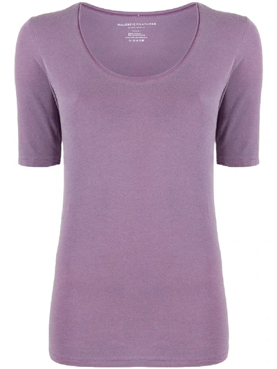 Majestic Slim Fit U-neck T-shirt In Purple