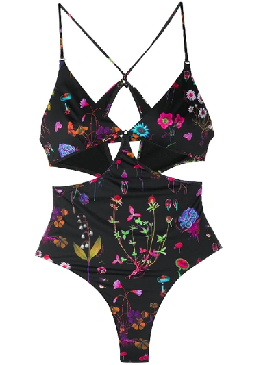 Stella Mccartney Floral-print One-piece Swimsuit In 黑色