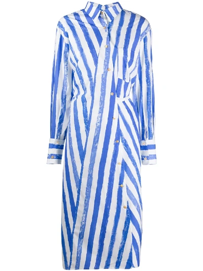 Rejina Pyo Button Down Striped Print Shirt Dress In White