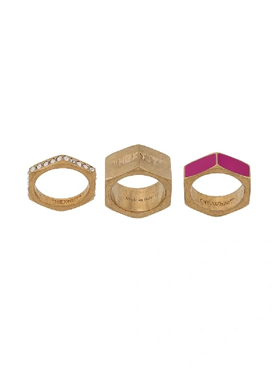 Off-white Hex Nut 3-set Ring In Gold