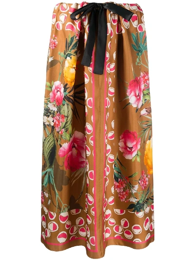 Altea Silk Floral Print Skirt In Brown