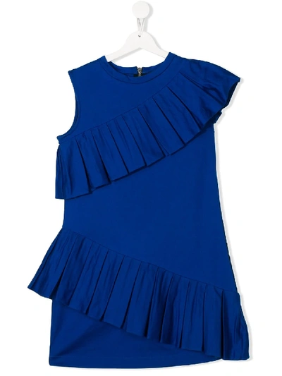 Balmain Teen Ruffle-trimmed Cotton Dress In Blue
