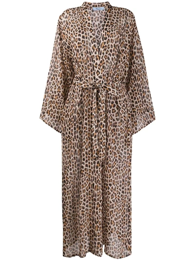 Blumarine Leopard Print Kimono Dress In Brown