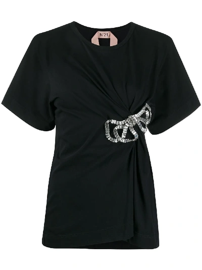 N°21 Embellished Bow T-shirt In Black