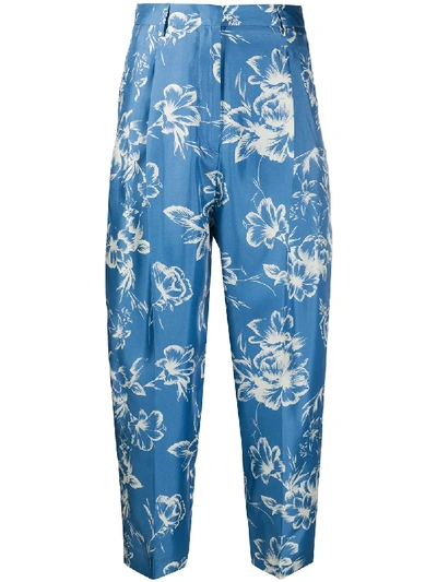 Alberto Biani Floral Print Cropped Trousers In Blue
