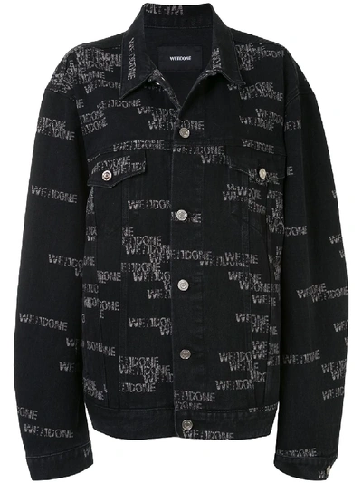 We11 Done Oversized Logo-print Denim Jacket In Black