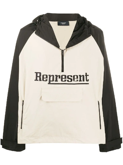 Represent Hooded Logo Print Jacket In Neutrals