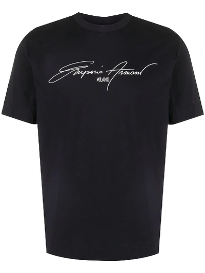 Giorgio Armani Signature Logo Print T-shirt In Black