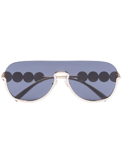 Versace Gold Tone Medusa Aviator Sunglasses In Metallic