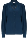 Givenchy Chain-embellished Silk Crepe De Chine Shirt In Navy