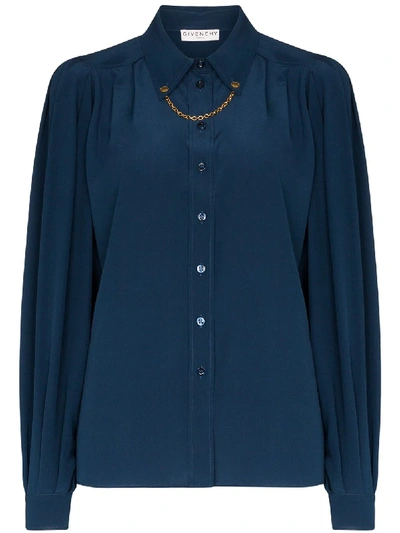 Givenchy Chain-embellished Silk Crepe De Chine Shirt In Navy