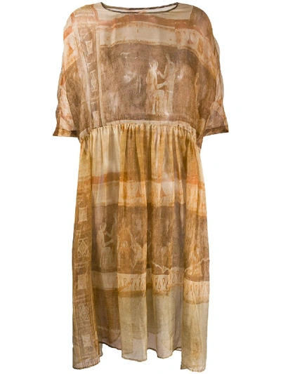 Uma Wang Draped Silk Dress In Brown