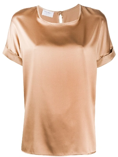 Snobby Sheep Short-sleeved Satin Blouse In Brown