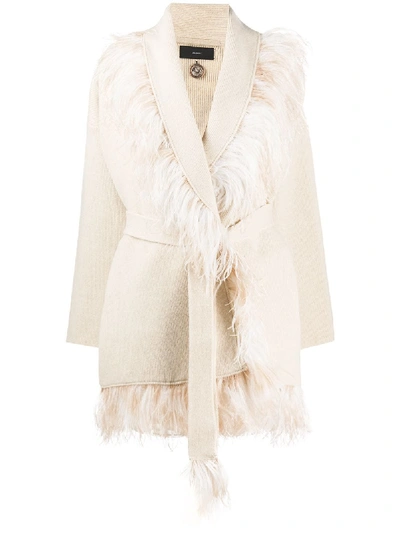 Alanui Feather-trimmed Wool And Cashmere Cardigan In Neutral
