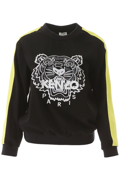 Kenzo Embroidered Striped Crepe Sweatshirt In Black,yellow,white