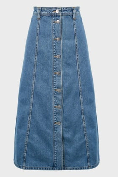 Ganni High-waist Denim Midi Skirt In Blue
