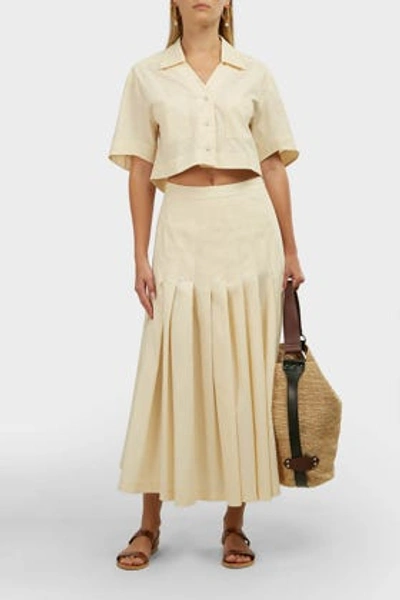 Three Graces Elisha Pleated Cotton Skirt In Beige