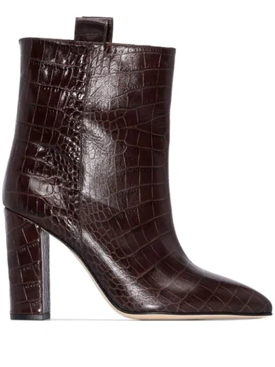 Paris Texas Brown 100 Mock Croc Leather Ankle Boots In Red