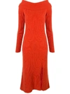 THE ELDER STATESMAN OFF-THE-SHOULDER RIBBED DRESS