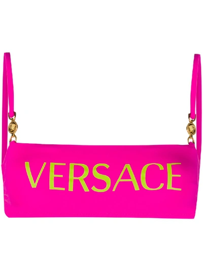 Versace Bright Pink Logo Bikini Top In Rosa