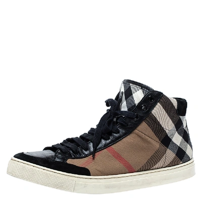Pre-owned Burberry Black/beige Check Canvas Painton High Top Sneakers Size 43