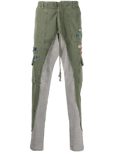 Greg Lauren 50/50 Cotton Jersey-paneled Twill Track Trousers In Green