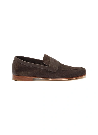 John Lobb Hendra Leather-trimmed Suede Penny Loafers In Brown
