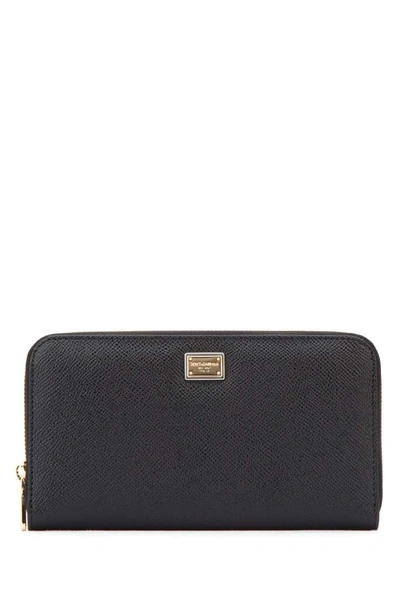 Dolce & Gabbana Logo Plaque Zipped Wallet In Black