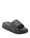 Christian Louboutin Men's Pool Fun Spiked Leather Slide Sandals In Black
