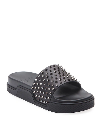Christian Louboutin Men's Pool Fun Spiked Leather Slide Sandals In