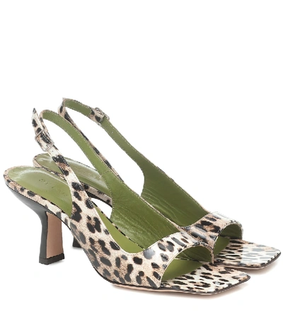 By Far Lopez Leopard-print Glossed-leather Slingback Sandals In Brown,black