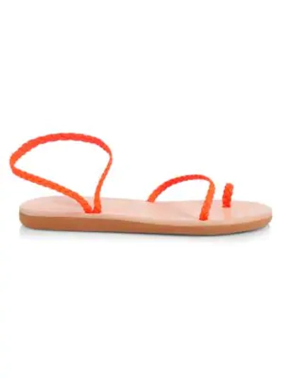 Ancient Greek Sandals Eleftheria Braided Leather Flatform Sandals In Fluo Orange