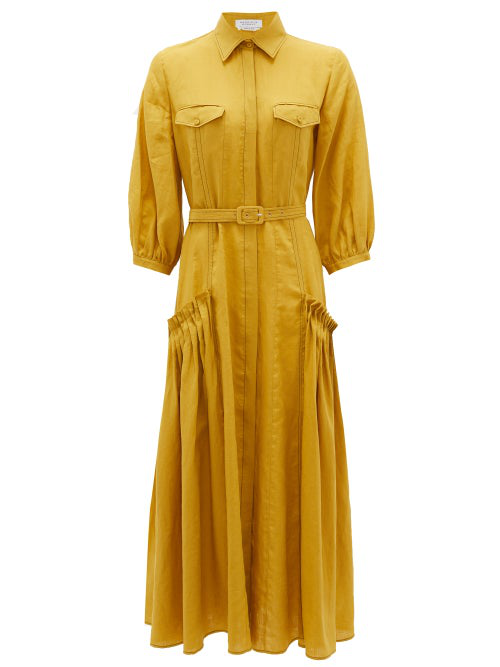 yellow linen shirt dress