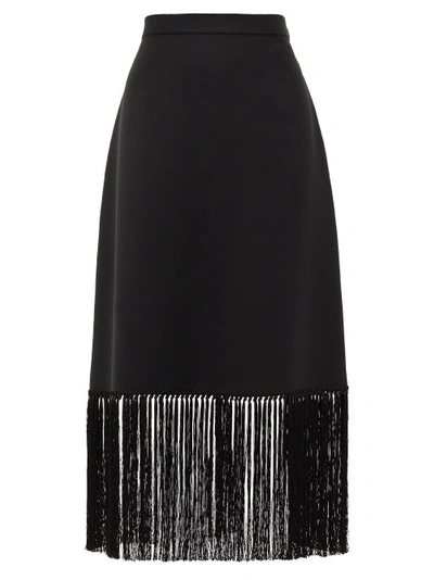 Burberry Fringed Mohair-blend A-line Skirt In Black