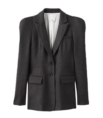 Tibi Bonded Wesson Linen Sculpted Sleeve Blazer In Storm Grey In Black