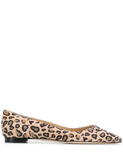 Manolo Blahnik Pointed Leopard Print Ballerina Shoes In Brown