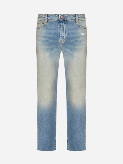 Off-white Skinny Vintage Wash Cotton Denim Jeans In Blue