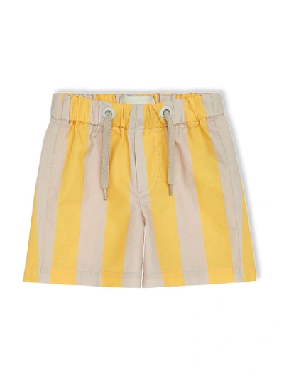 Fendi Babies' 抽绳条纹短裤 In Yellow