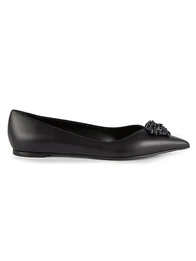 Versace Leather Point-toe Flats In Black