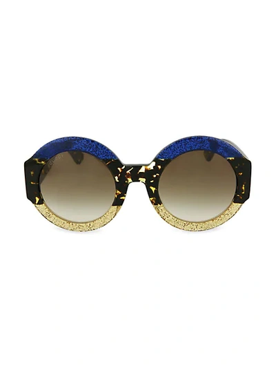 Gucci 51mm Tricolor Round Sunglasses In Shiny Glitter Black