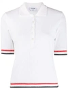 THOM BROWNE STRIPE DETAIL RIBBED POLO TOP