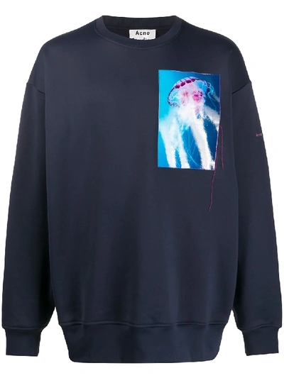 Acne Studios Jellyfish-patch Sweatshirt Navy Blue In Navyblue