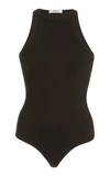 Agolde Rianne High Neck Racerback Thong Bodysuit In Black