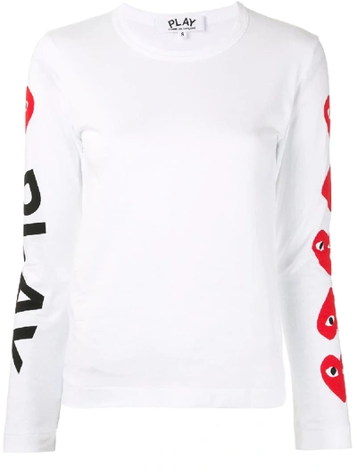 Comme Des Garçons Play Comme Des Garcons Play White And Red Logo Hearts  Long Sleeve T-shirt | ModeSens