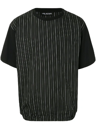 Neil Barrett Elasticated-hem Striped T-shirt In Black