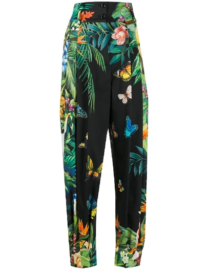 Dolce & Gabbana Tropical Jungle Print Trousers In Black