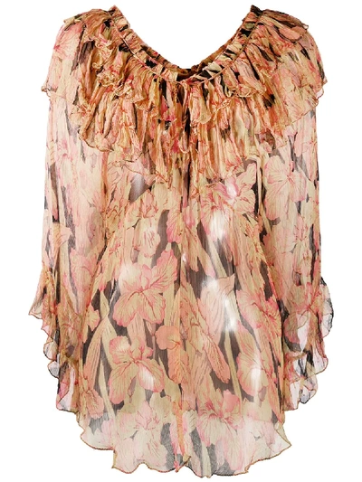 Mes Demoiselles Floral Print Ruffle Trim Blouse In Pink