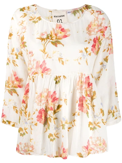 Semicouture Floral Print Flared Blouse In Neutrals