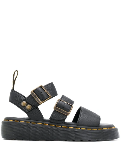 Dr. Martens' Gryphon Leather Chunky Sandals With Gold Hardware In Black